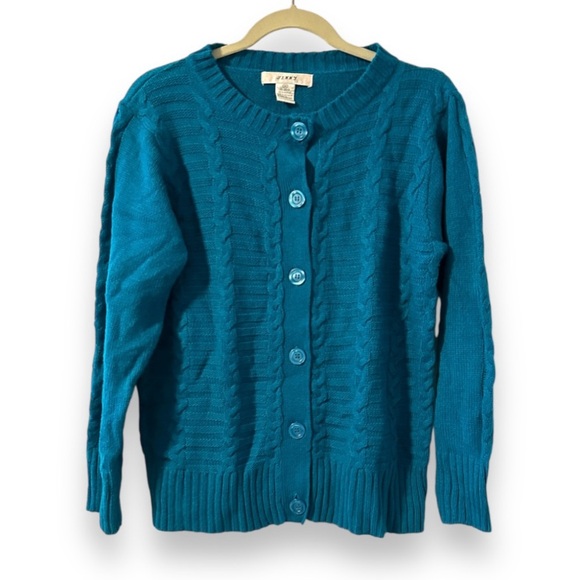 Vintage 80s Jenny Blue Knit Acrylic Cardigan Sweater Women's Size Medium Retro - Picture 1 of 16